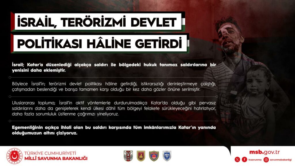 MSB: Aktif Yöntemlerle Durdurulmadıkça İsrail’in Pervasız Saldırılarını Genişleterek Kendi Ülkesi Dâhil Tüm Bölgeyi Felakete Sürükleyeceğini Uluslararası Topluma Hatırlatıyoruz