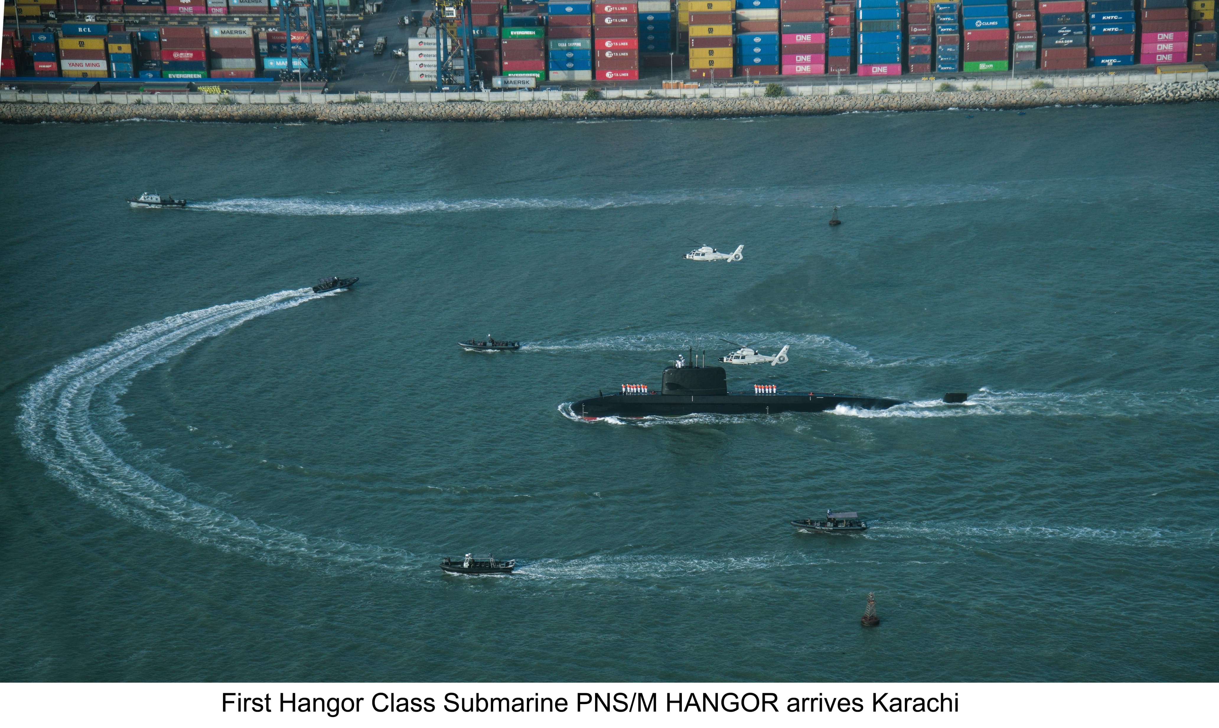 First Hangor Class Submarine PNS/M Hangor Arrives Karachi