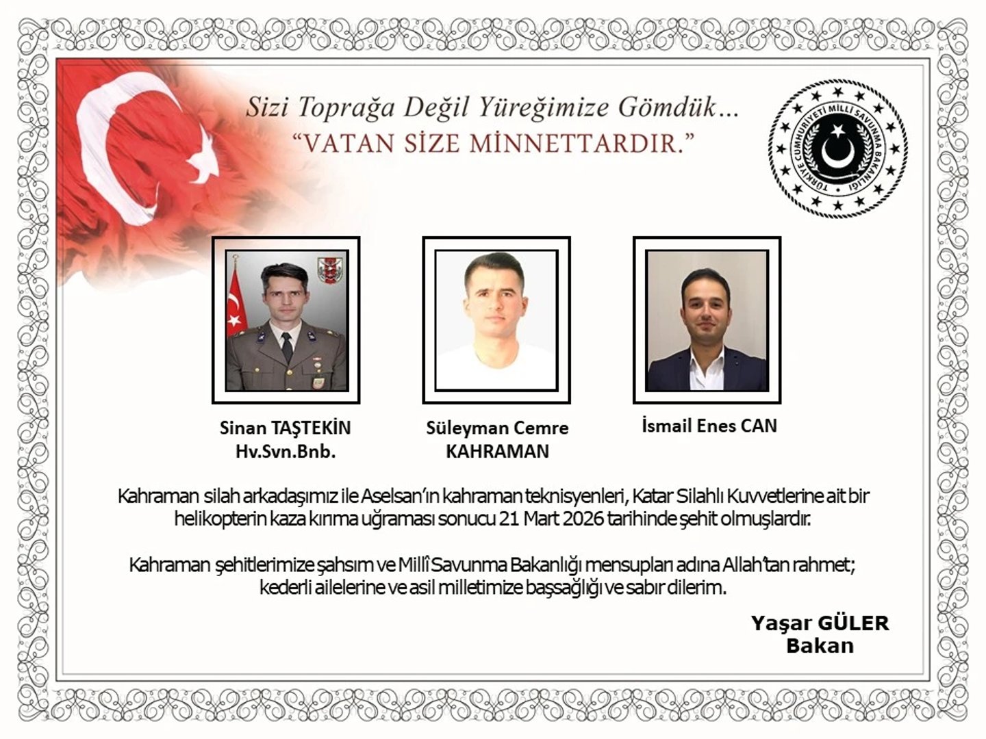 Katar’da askeri helikopter kazası! Türk ve Katarlı personel şehit düştü!