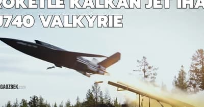 Roketle kalkış yapan jet İHA